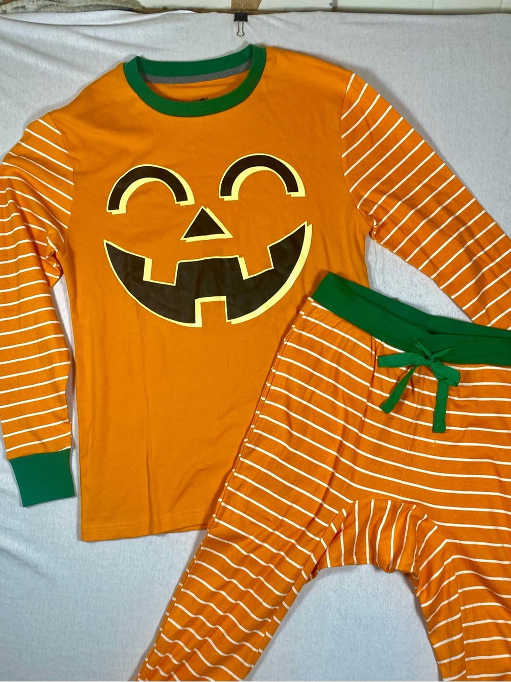 Snooze Button S Halloween Pajama Set Jack-o-lantern Top Striped Pants 100%Cotton